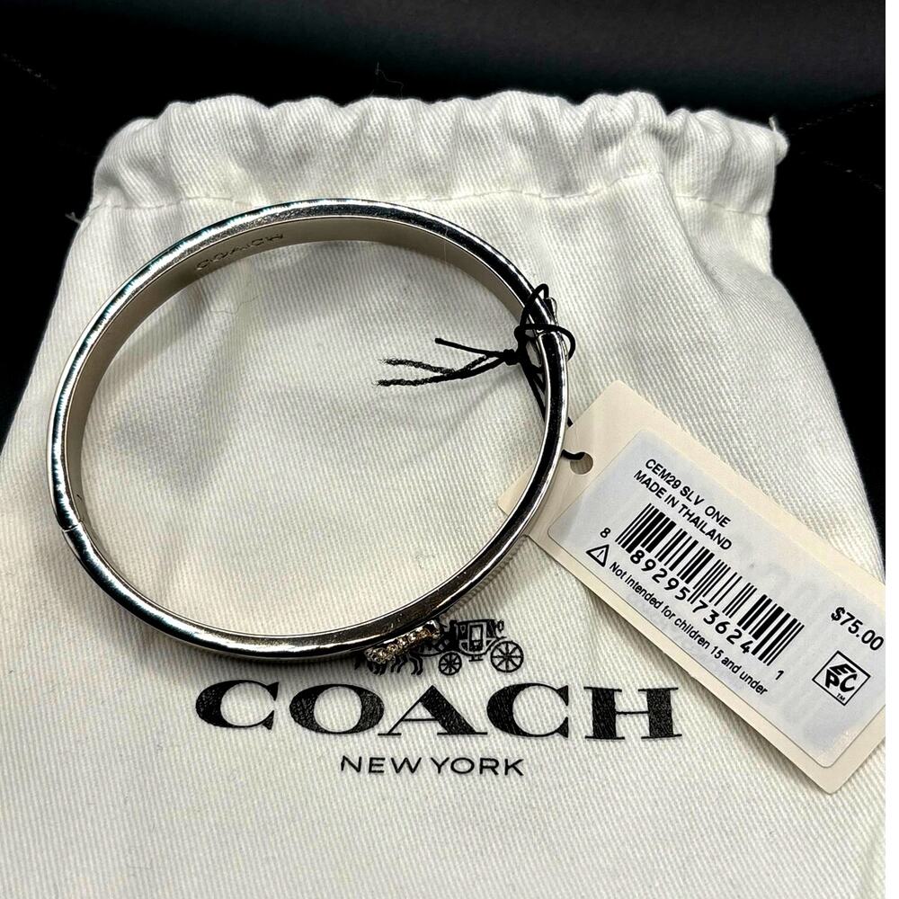 Coach Pavé C Hinged Silver Tone Bangle Women's Bracelet NIBWT - Picture 16 of 17